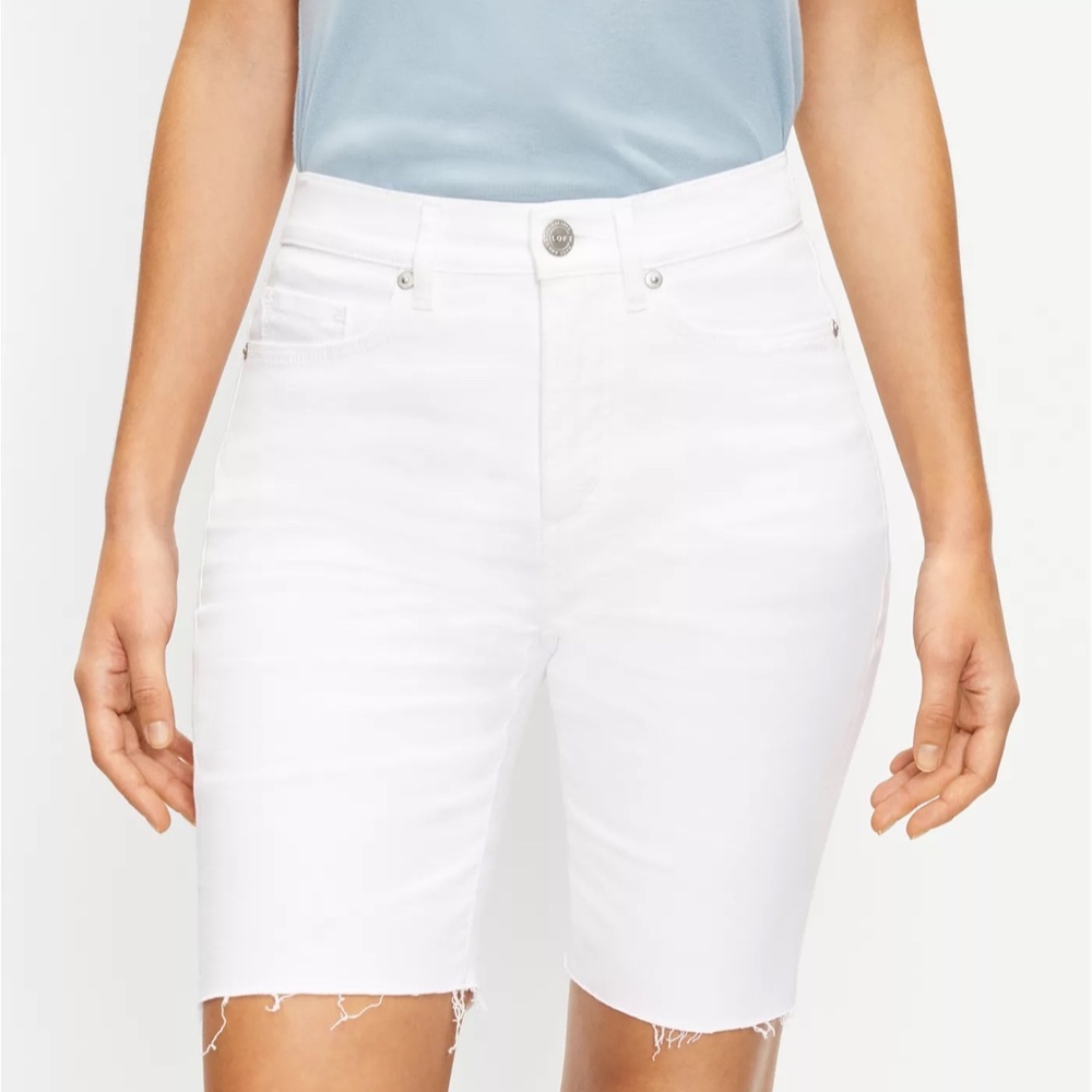 LOFT The Curvy Fresh Cut High Waist Denim Bike Short White Cutoff 24 25 Raw Hem